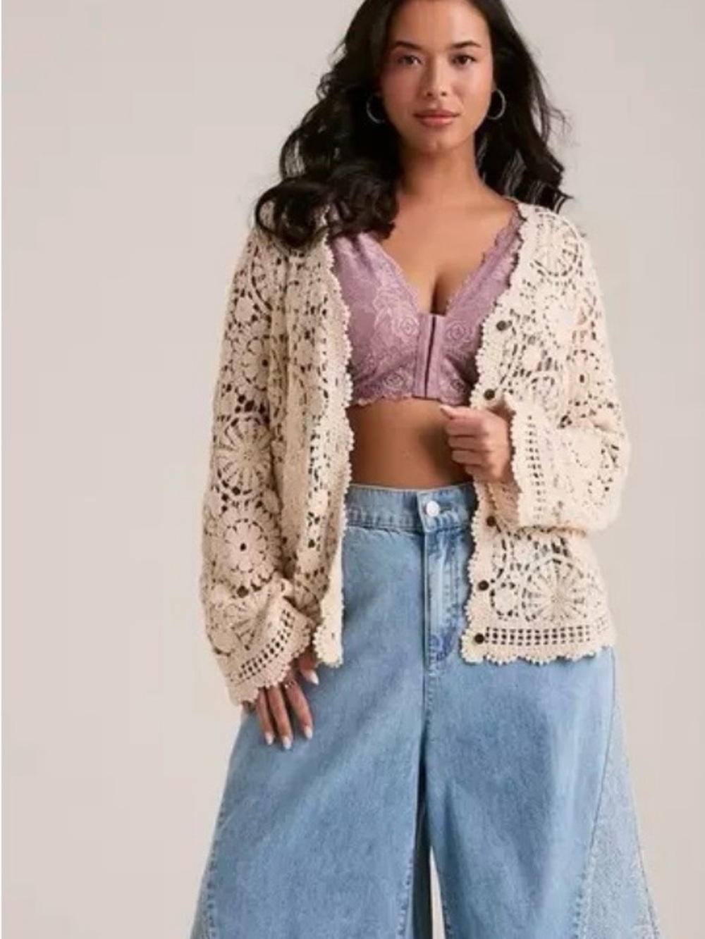 RARE Torrid Festi Crochet Cardigan Cream NWT 1X - Picture 3 of 8